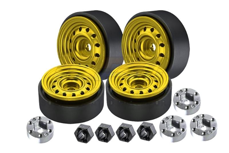 Jantes Beadlock 1.0 12 trous aluminium doré 26,1x13,2mm (4) GPM pour TRX-4M, SCX24 - Breizh Modélisme.