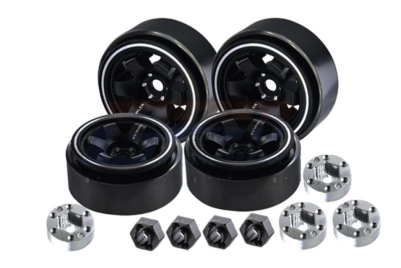 Jantes Beadlock 1.0 6 trous aluminium noir 26x13,2mm (4) GPM pour TRX-4M, SCX24 - Breizh Modélisme.