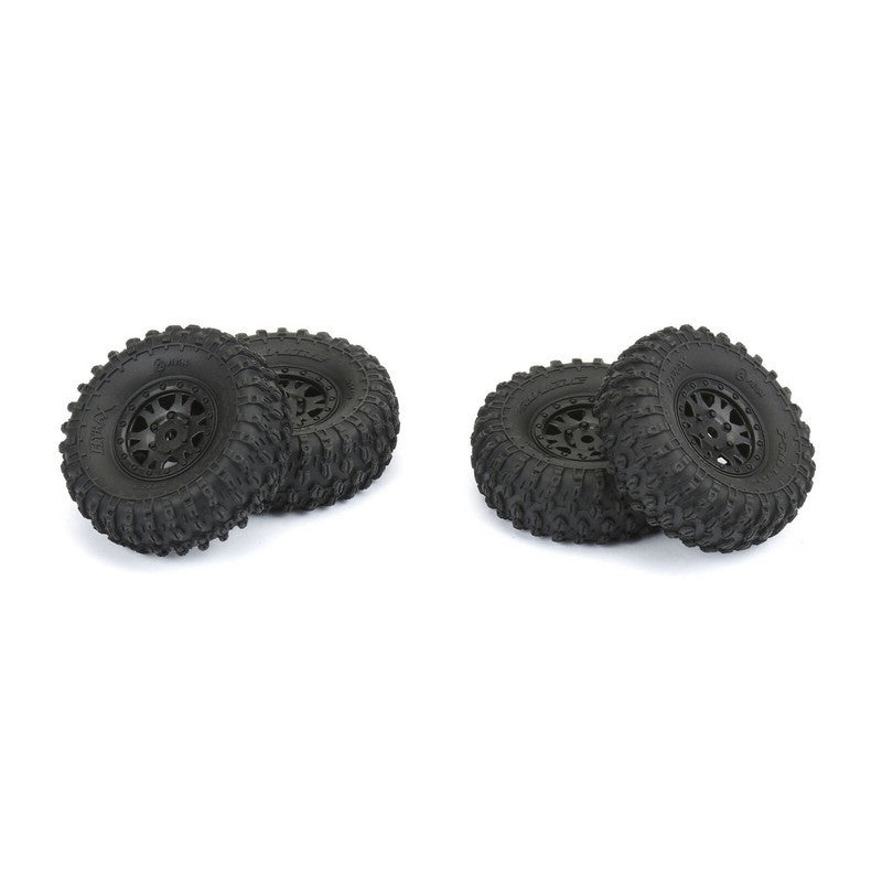 Pneus Hyrax Avant/Arrière (x4) 1.0 Montés 7mm Noir Impulse pour SCX24" - Breizh Modélisme.