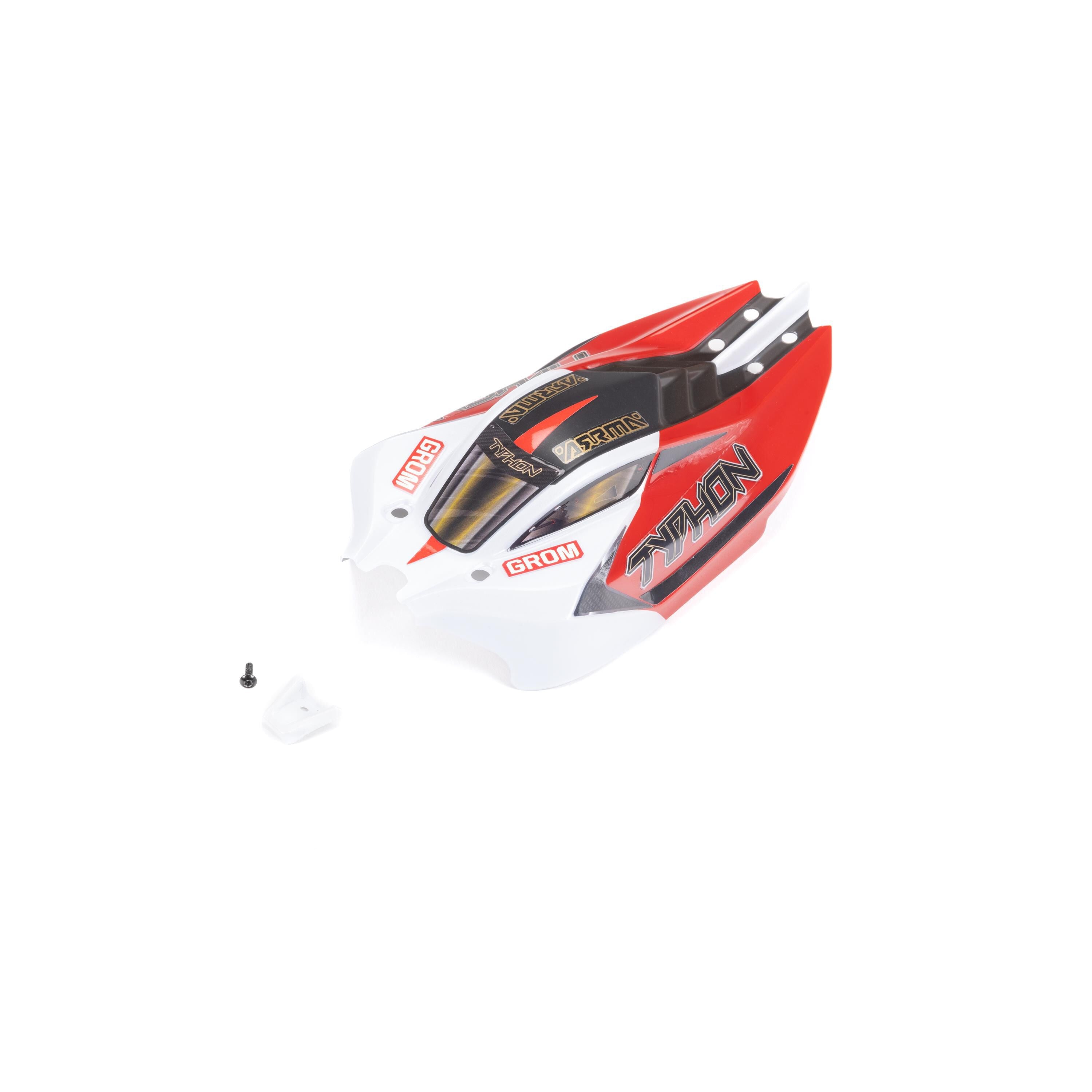Carrosserie peinte pour Typhon Grom rouge/blanc ARA412006 - Breizh Modélisme.