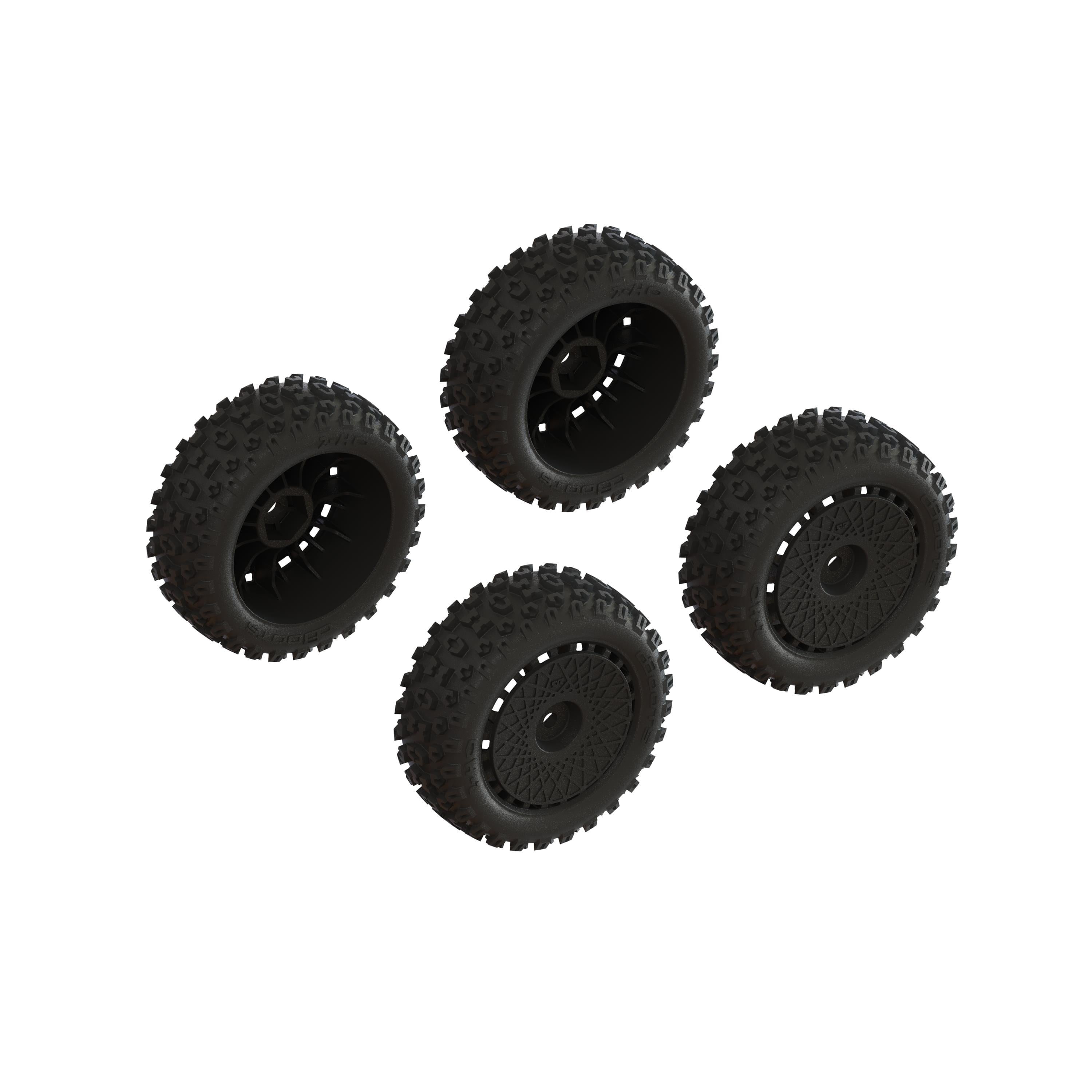 Jeu de pneus collés dBoots « 2-HO » noir (2 paires) - ARA550114 - Breizh Modélisme.