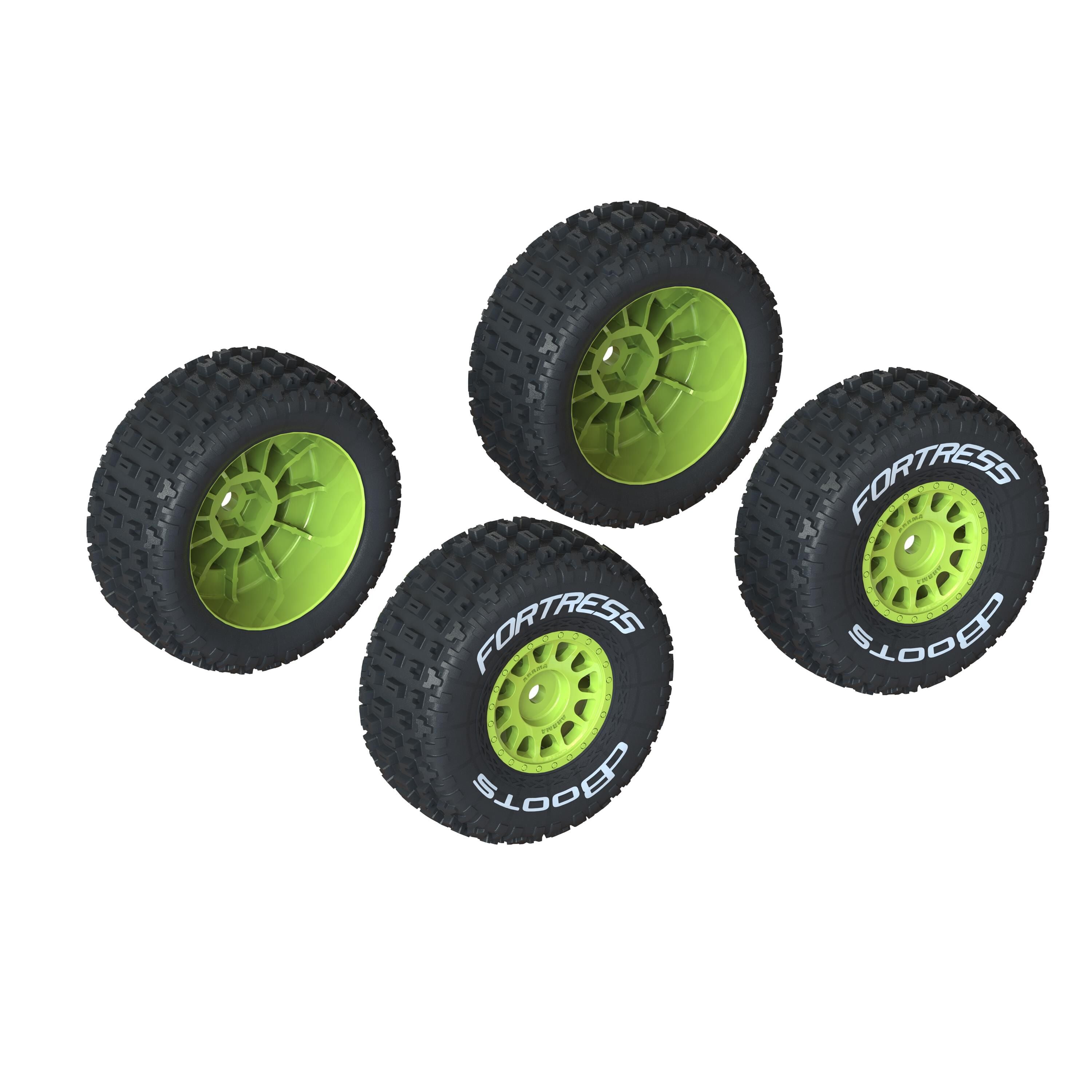 Jeu de pneus dBoots « FORTRESS » collés jaune (2 paires) - ARA550115 - Breizh Modélisme.