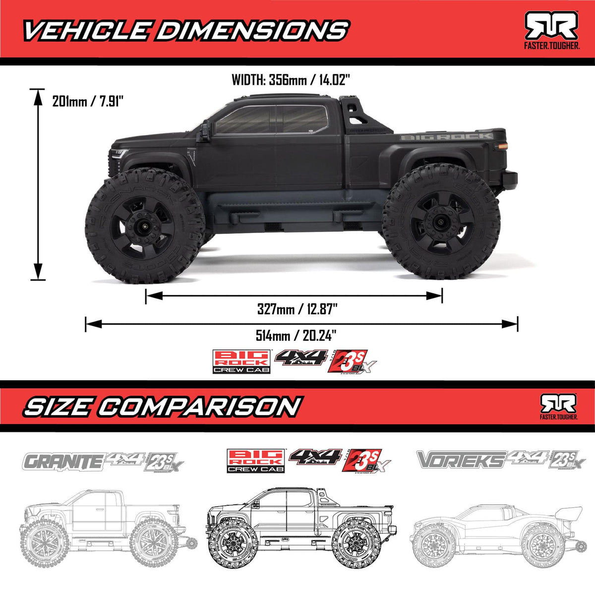 Arrma Monster Truck 1/10 BIG ROCK 223S DSC brushless 4X4 RTR noir - ARA4312V4T1 - Breizh Modélisme.