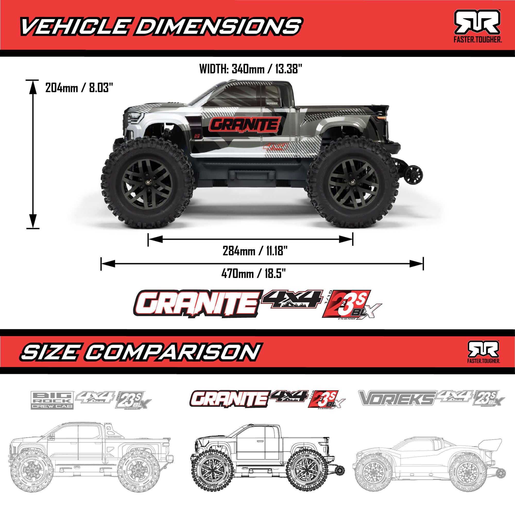 Arrma Monster Truck brushless GRANITE 223S DSC 4X4 RTR 1/10 rouge - ARA4302V4T2 - Breizh Modélisme.