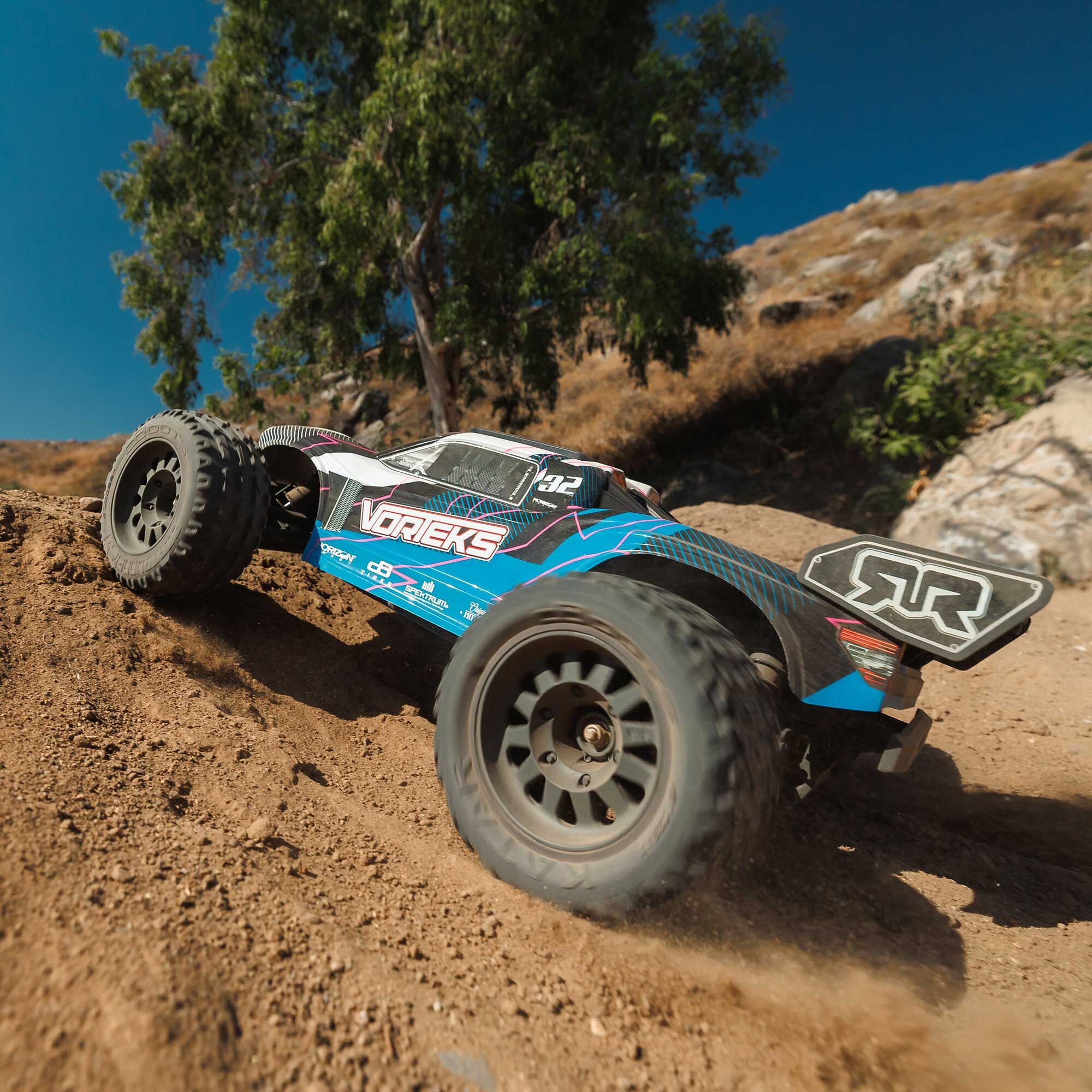 Arrma Vorteks Mega 550 2WD RTR stadium truck 1/10 bleu/rose - ARA3205T1 - Breizh Modélisme.
