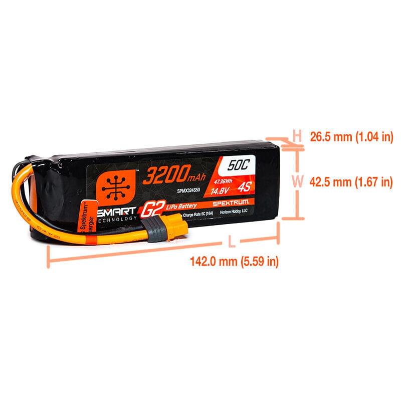 Batterie LiPo 4S 14,8 V 3200mAh intelligente G2 IC3 - SPMX324S50 - Breizh Modélisme.