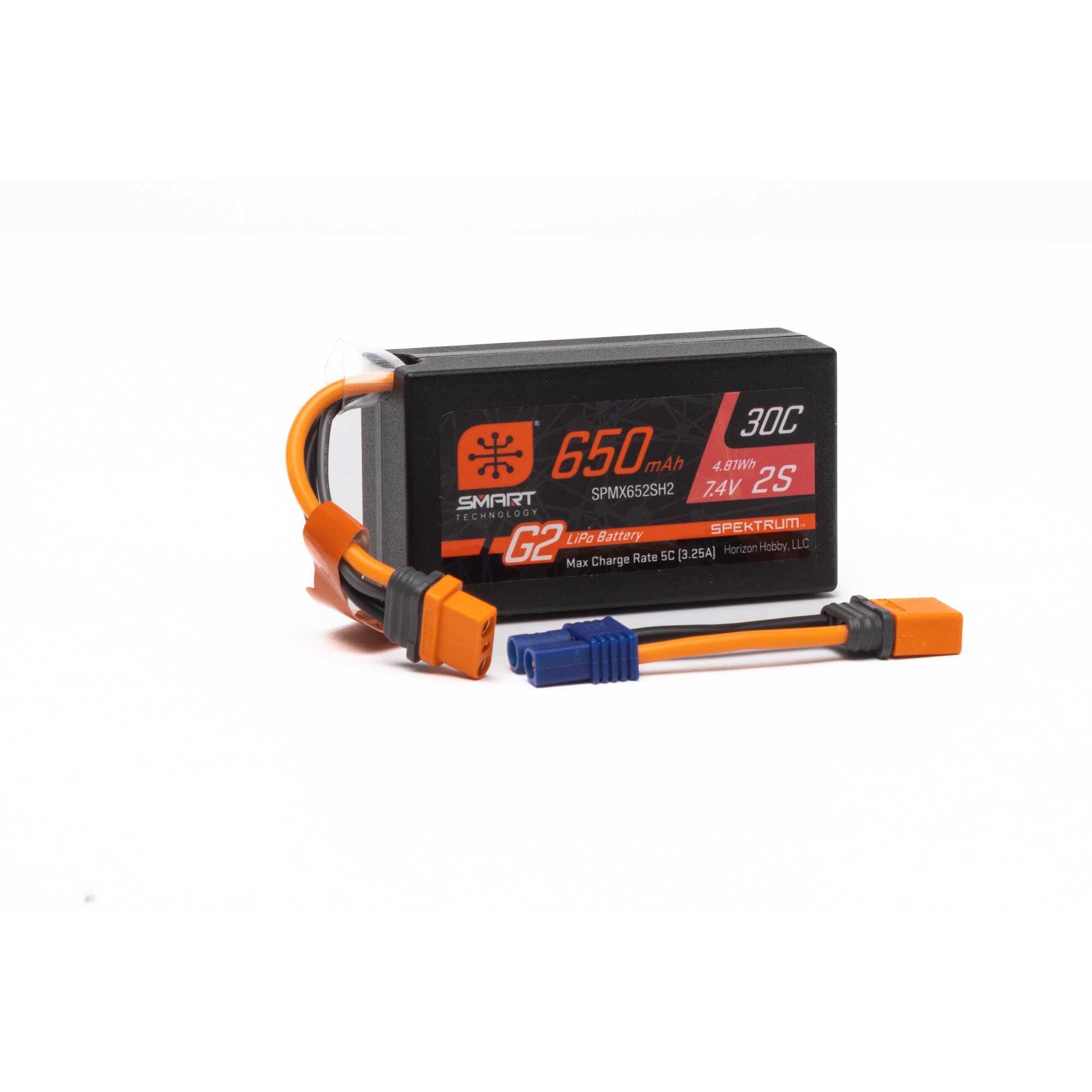 Batterie lipo Smart 2S 7,4v 650mah 30C IC2 Hardcase - SPMX652SH2 - Breizh Modélisme.