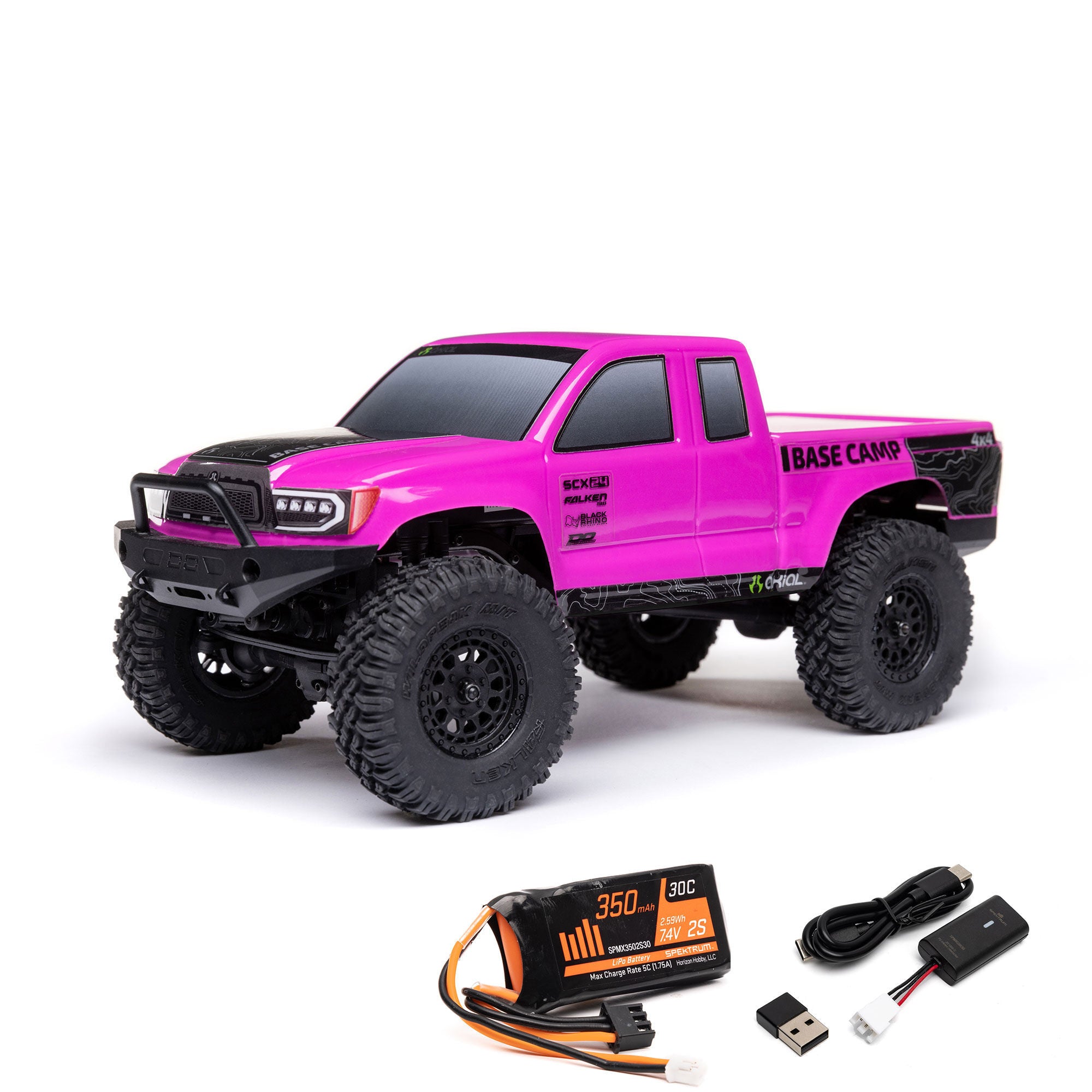 Mini rock crawler SCX24 Base Camp 4WD 1/24 charbon RTR rose - AXI-1219T3 - Breizh Modélisme.