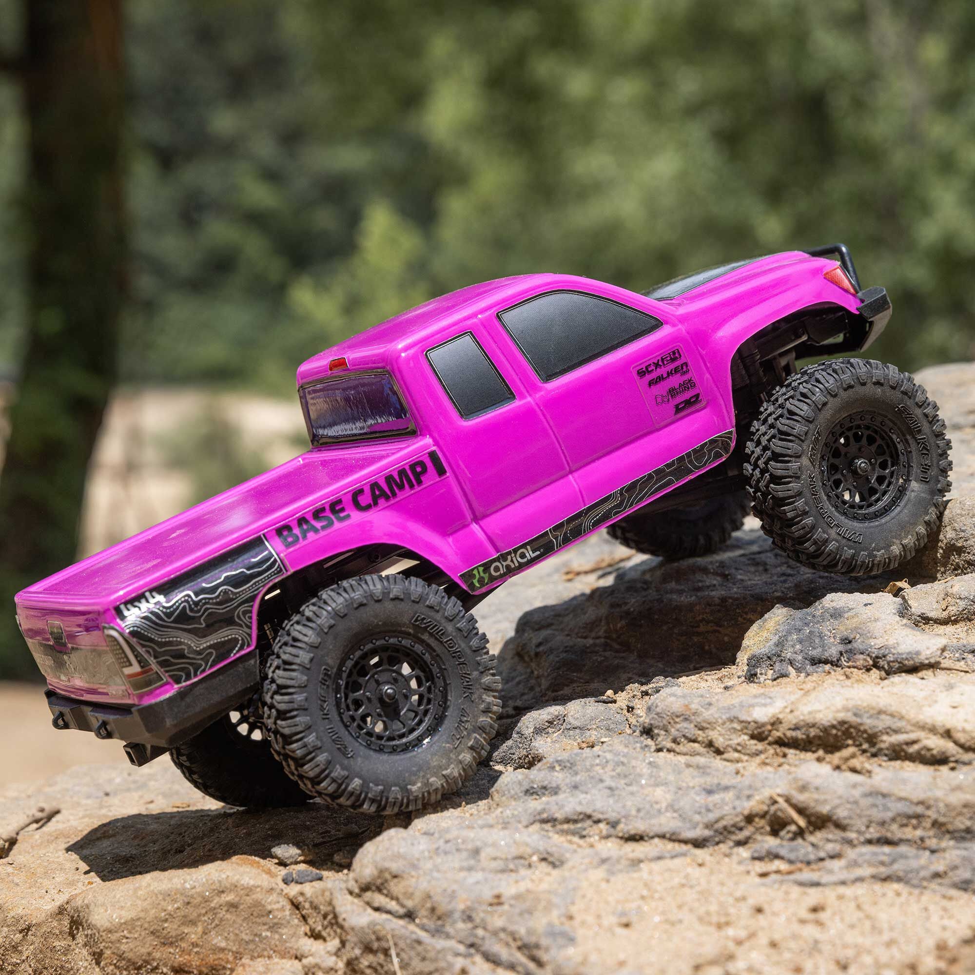 Mini rock crawler SCX24 Base Camp 4WD 1/24 charbon RTR rose - AXI-1219T3 - Breizh Modélisme.
