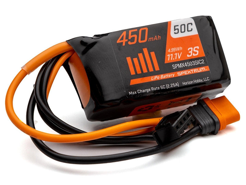Spektrum Accu lipo 3s 11,1v 450Mah 50C SPMX4503SIC2 - Breizh Modélisme.