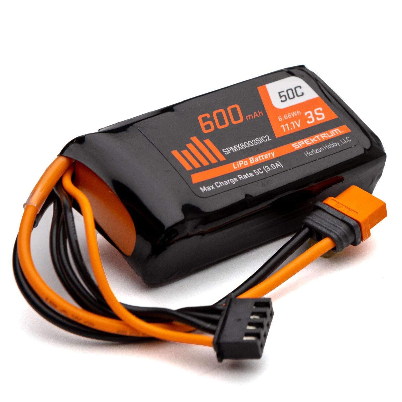 Spektrum Accu lipo 3s 11,1v 600Mah 50C SPMX6003SIC2 - Breizh Modélisme.