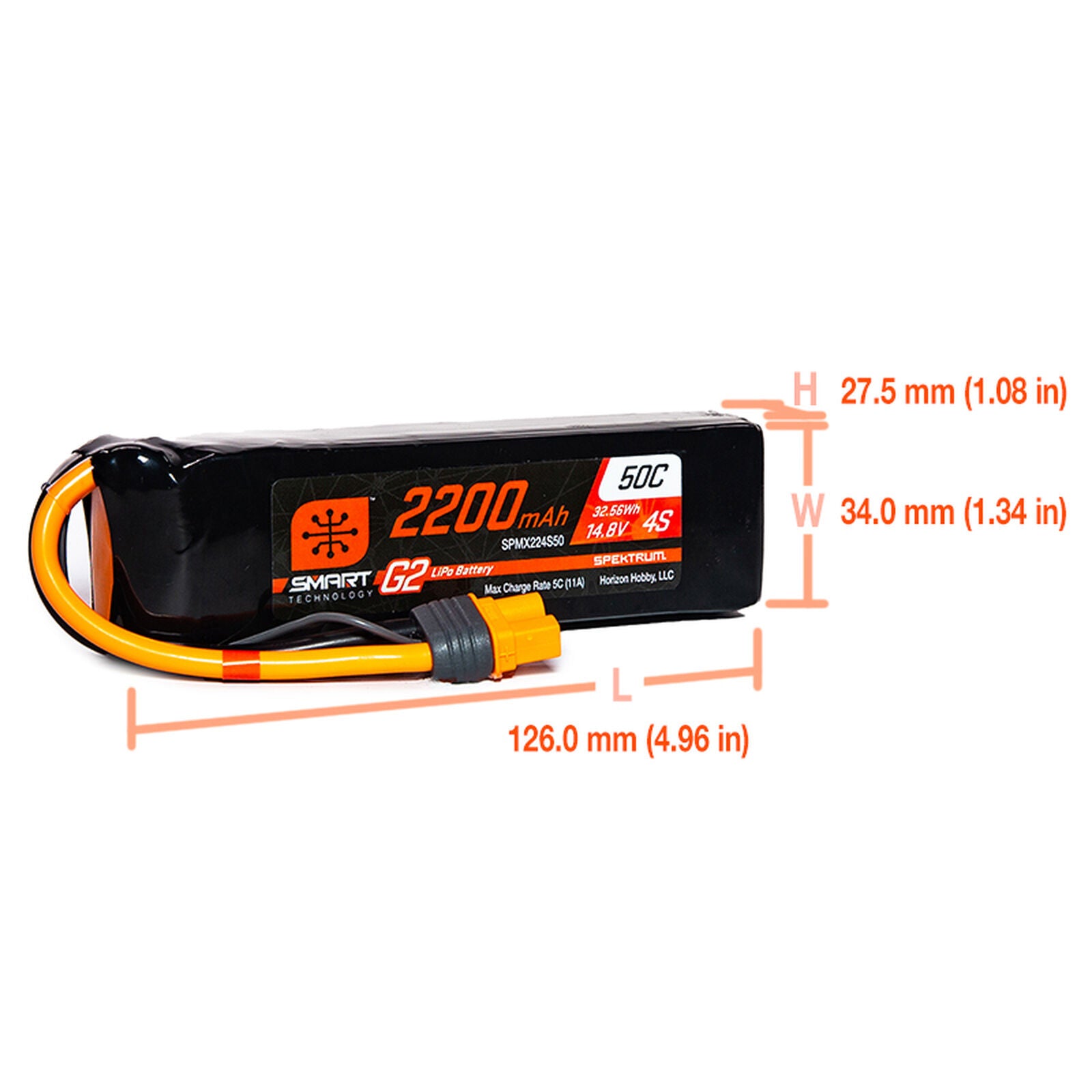 Spektrum Accu lipo Smart G2 4S 14.8v 2200mah 50C IC3 - Breizh Modélisme.
