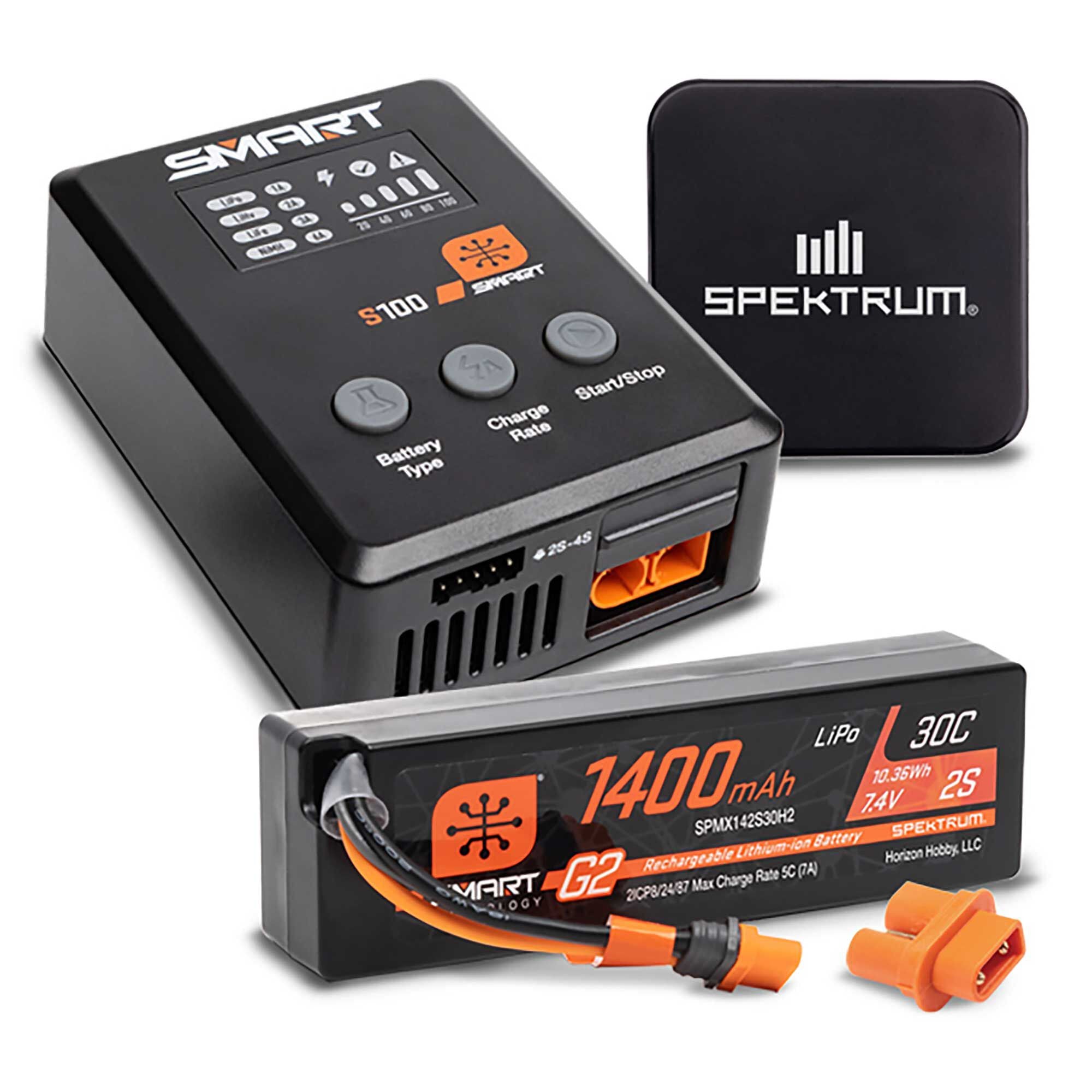 Spektrum Combo Chargeur Smart S100 + Lipo 1400mAh 2S 30C + Alimentation SPMXPSS215I - Breizh Modélisme.