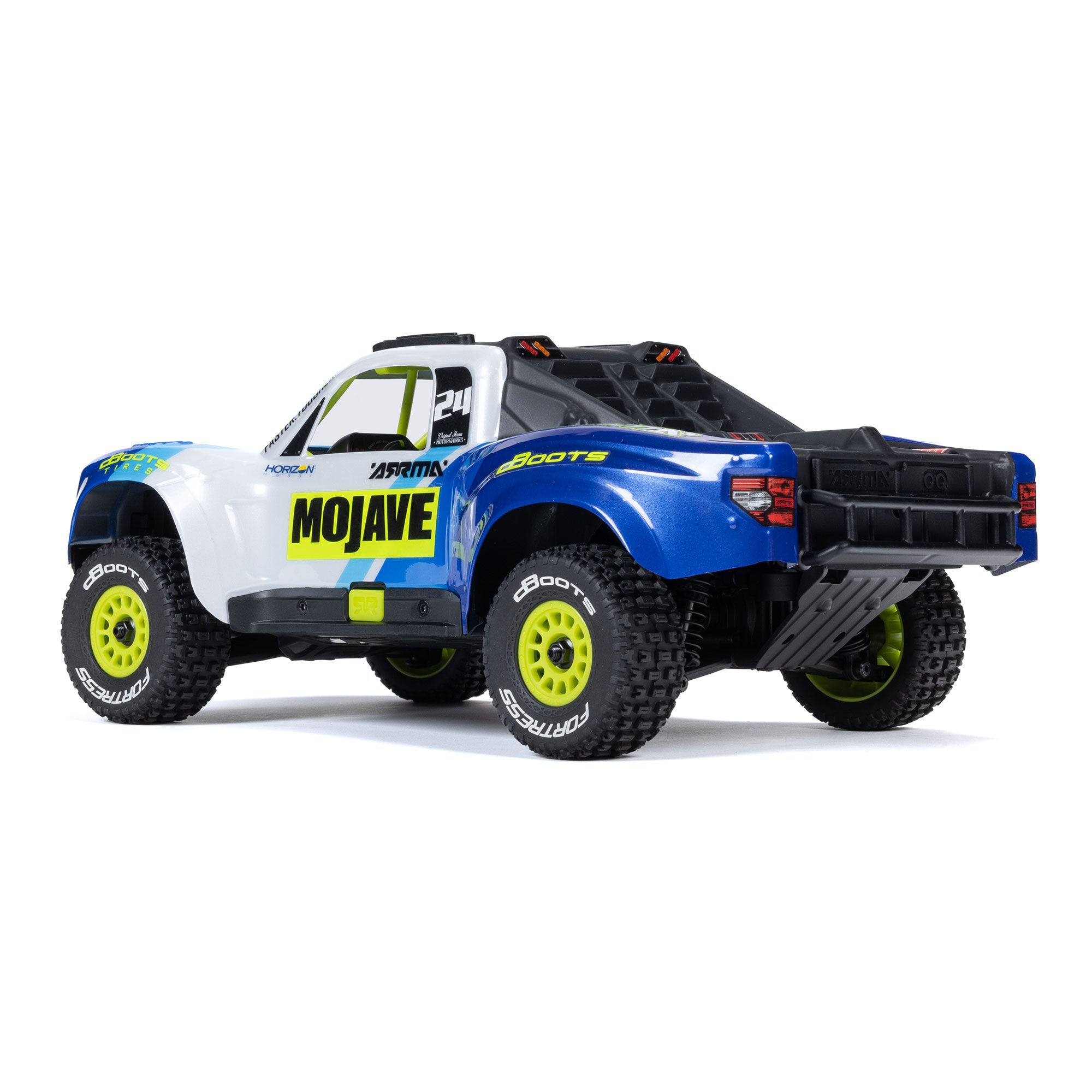 Arrma Mojave Grom Mega 1/16 380 4X4 Small Scale Desert Truck RTR blanc/bleu - Breizh Modélisme.