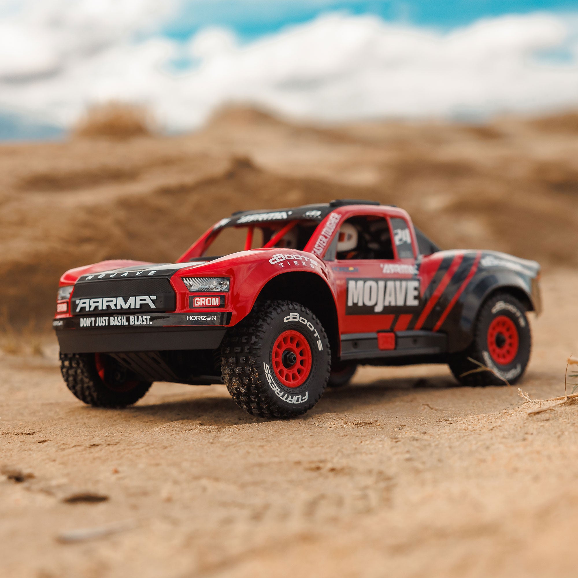 Arrma Mojave Grom Mega 1/16 380 4X4 Small Scale Desert Truck RTR rouge/noir - Breizh Modélisme.
