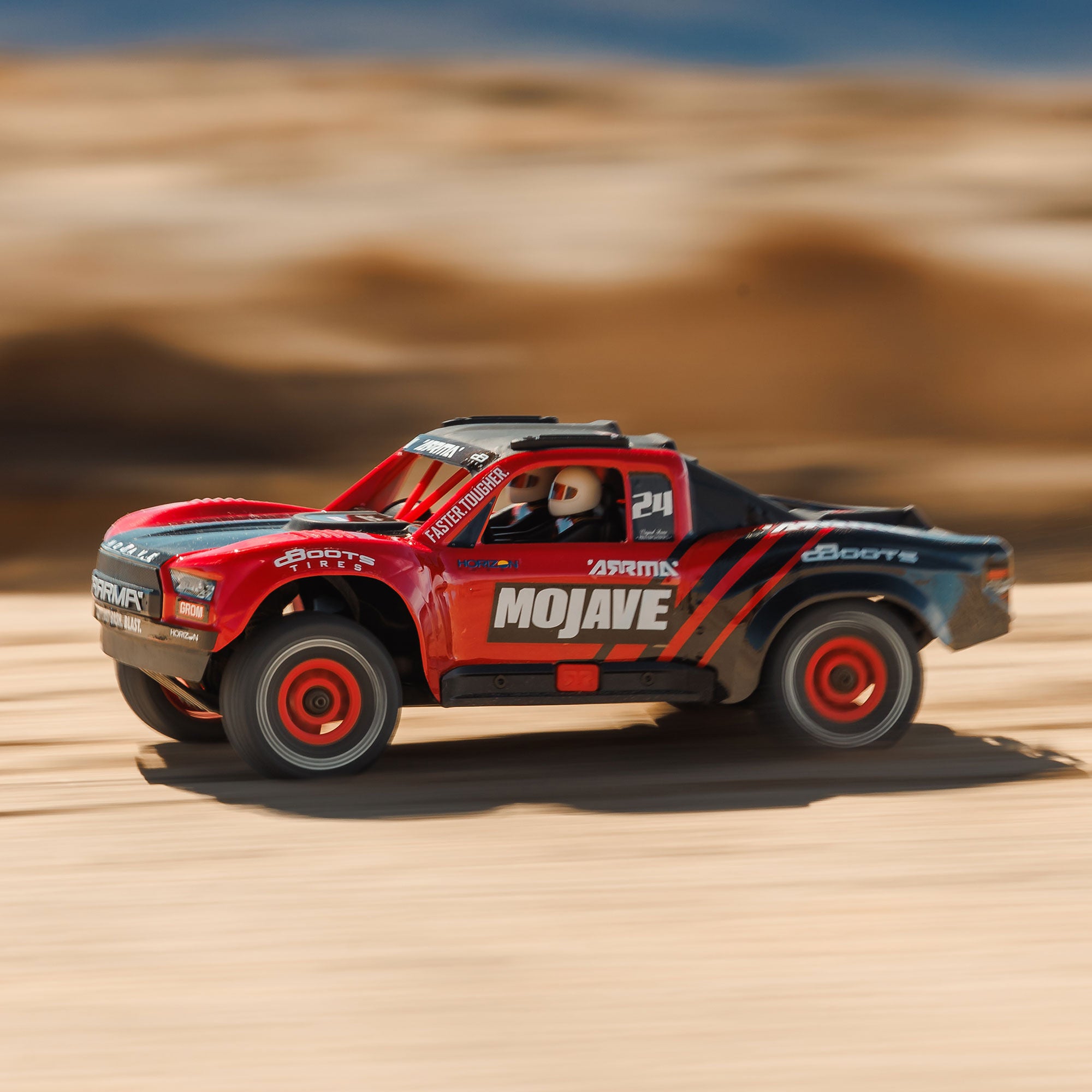Arrma Mojave Grom Mega 1/16 380 4X4 Small Scale Desert Truck RTR rouge/noir - Breizh Modélisme.