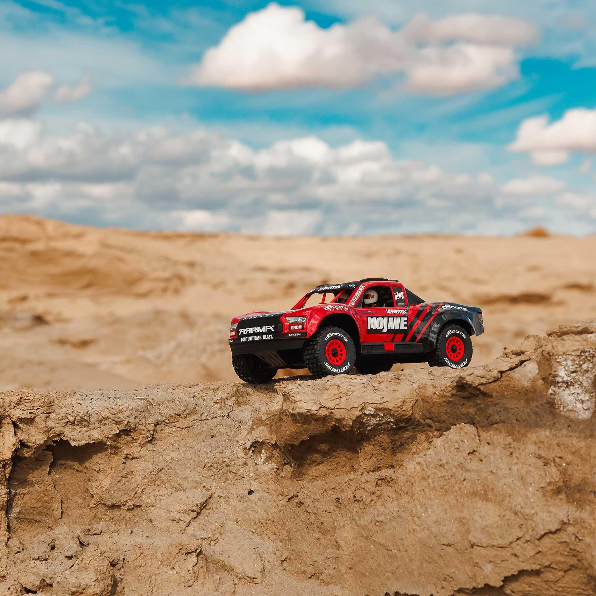 Arrma Mojave Grom Mega 1/16 380 4X4 Small Scale Desert Truck RTR rouge/noir - Breizh Modélisme.