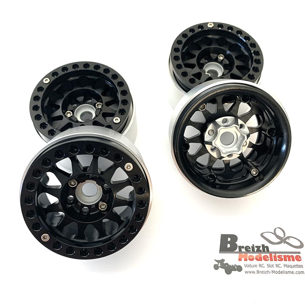 4 Jantes Crawler Beadlock 1.9 en Aluminium HRC - 65101BK" - Breizh Modélisme.