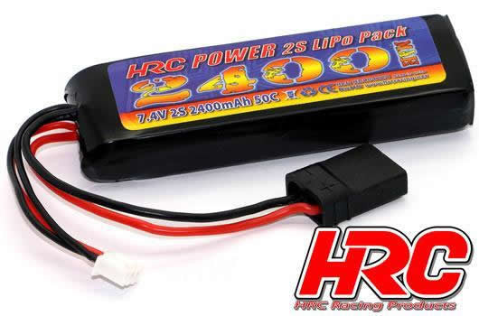 Batterie LiPo 2S 7.4V 2400mAh 50C TRX (102x35x20mm) - HRC04224T - Breizh Modélisme.