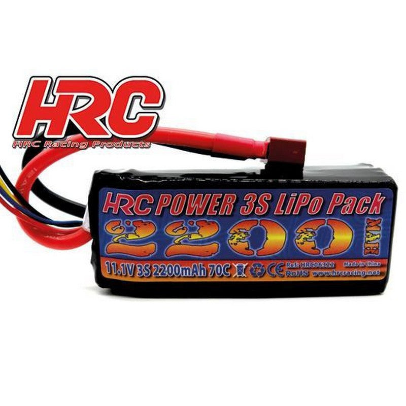 Batterie LiPo 3S 11.1V 2200mAh 70C - (90x35x26mm) - HRC06322D - Breizh Modélisme.
