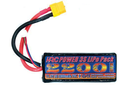 Batterie LiPo 3S 11.1V 2200mAh 70C - (90x35x26mm) - XT60 - Breizh Modélisme.