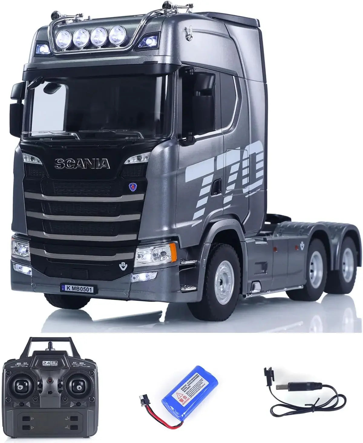 Ensemble Camion Huina Scania 770S RC 1501 gris + remorque 1502