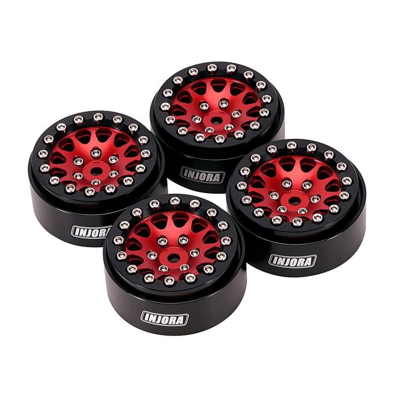 4 jantes Beadlock en aluminium rouge INJORA 1,3 pour crawler RC 1/24, 1/18 - YQW-1311RD" - Breizh Modélisme.