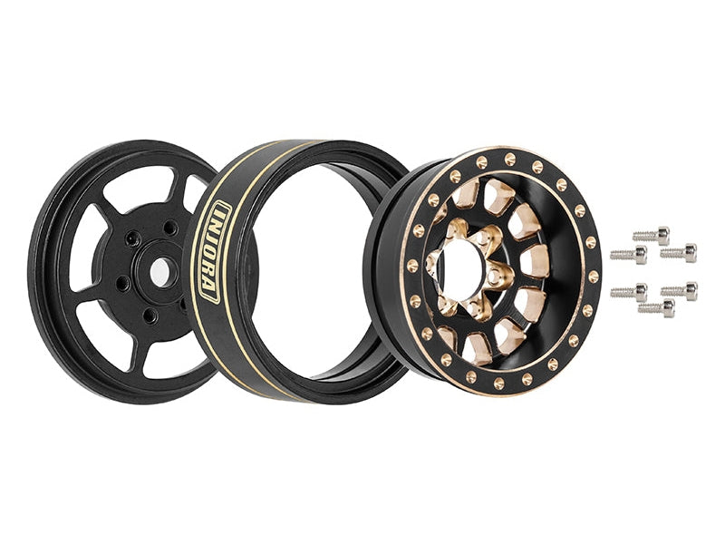 Injora 4 jantes 1.0 Beadlock alu avec poids laiton 42grs crawlers 1/24 1/18 - Breizh Modélisme.