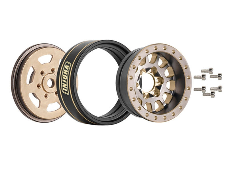 Injora 4 jantes 1.0 Beadlock alu avec poids laiton 42grs crawlers 1/24 1/18 gris - Breizh Modélisme.