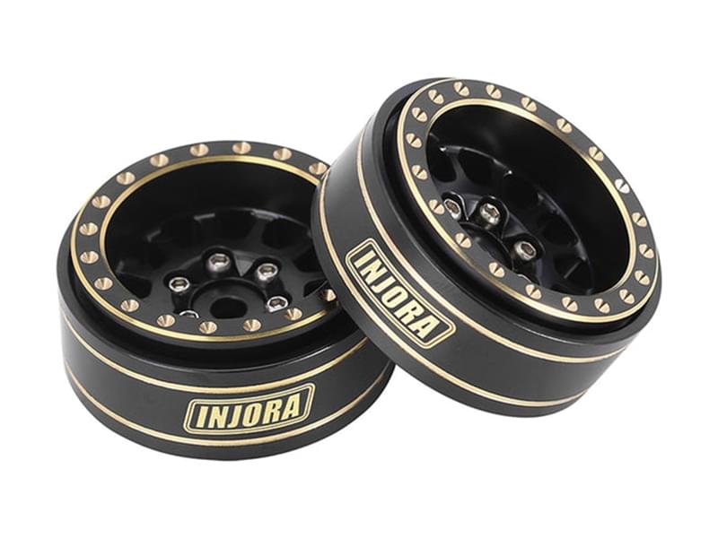 Injora 4 jantes 1.0 Beadlock alu avec poids laiton 42grs crawlers 1/24 1/18 noir - Breizh Modélisme.