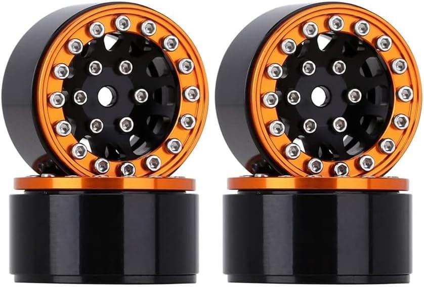 Injora 4 jantes 1.0 Beadlock Alu pour crawlers 1/18 1/24 - orange et noir - Breizh Modélisme.
