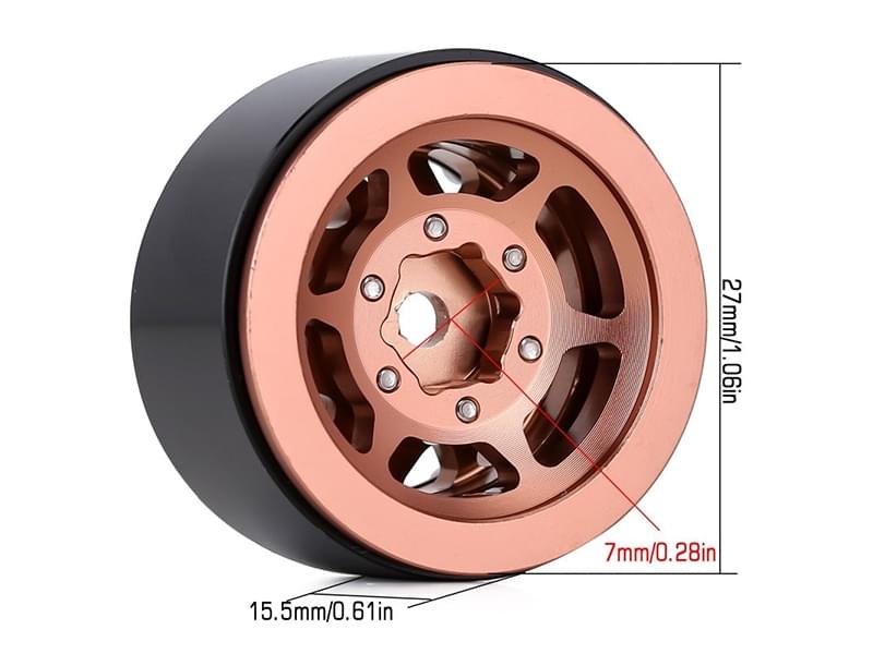 Injora 4 jantes 1.0 Beadlock Alu pour crawlers 1/18 1/24 - orange et noir - Breizh Modélisme.