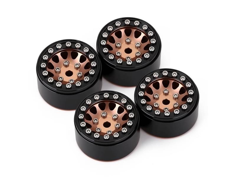 Injora 4 jantes 1.0 Beadlock Alu pour crawlers 1/18 1/24 (W1049) - Bronze - Breizh Modélisme.