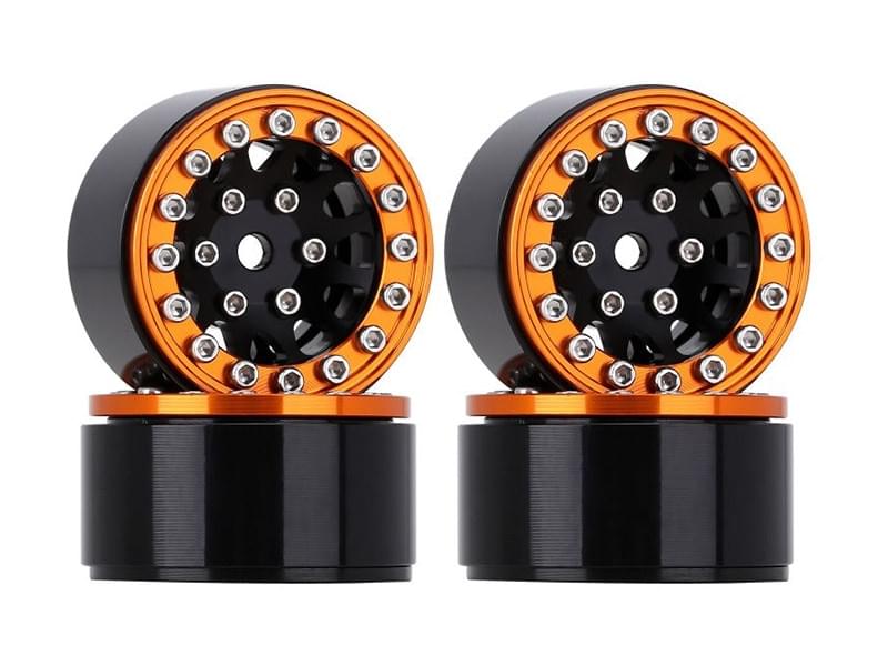 Injora 4 jantes 1.0 Beadlock Alu pour crawlers 1/18 1/24 (W1049) - Orange/noir - Breizh Modélisme.