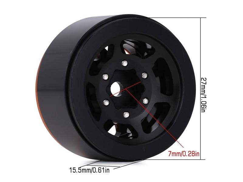 Injora 4 jantes 1.0 Beadlock Alu pour crawlers 1/18 1/24 (W1049) - Orange/noir - Breizh Modélisme.