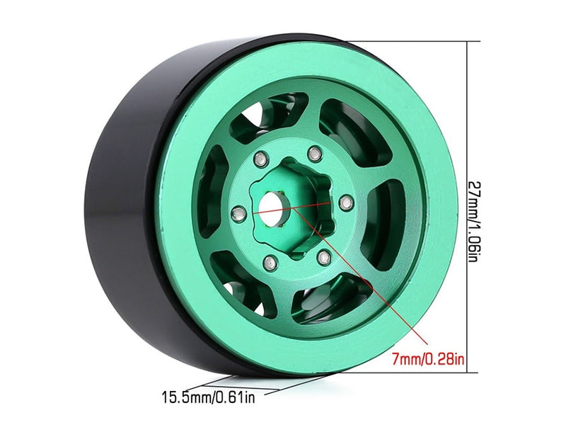 Injora 4 jantes 1.0 Beadlock Alu pour crawlers 1/18 1/24 (W1049) - Vert/noir - Breizh Modélisme.
