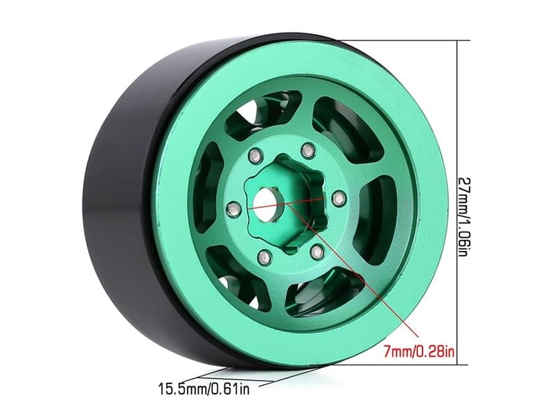 Injora 4 jantes 1.0 Beadlock Alu pour crawlers 1/18 1/24 (W1049) - Vert/noir - Breizh Modélisme.