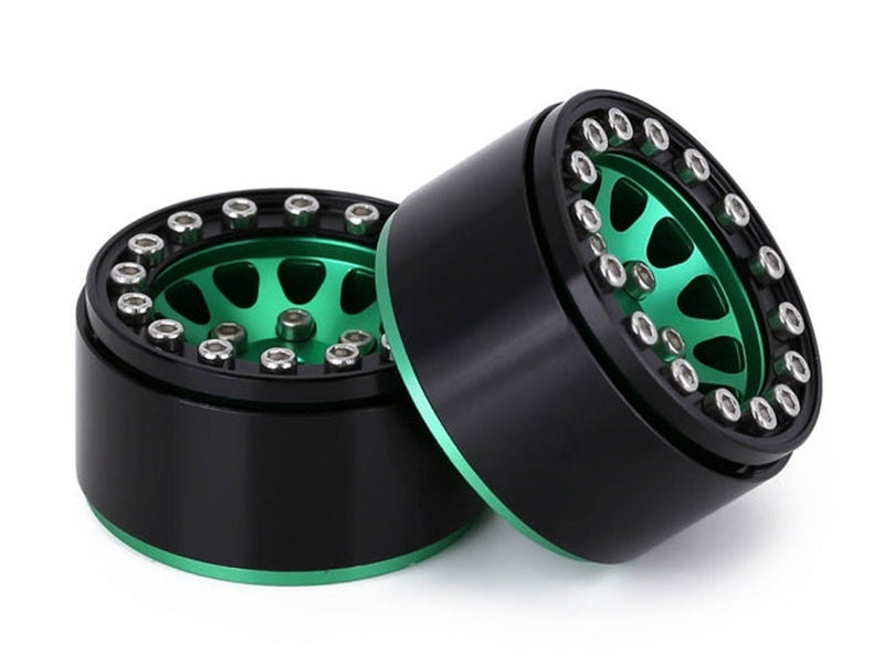 Injora 4 jantes 1.0 Beadlock Alu pour crawlers 1/18 1/24 (W1049) - Vert/noir - Breizh Modélisme.