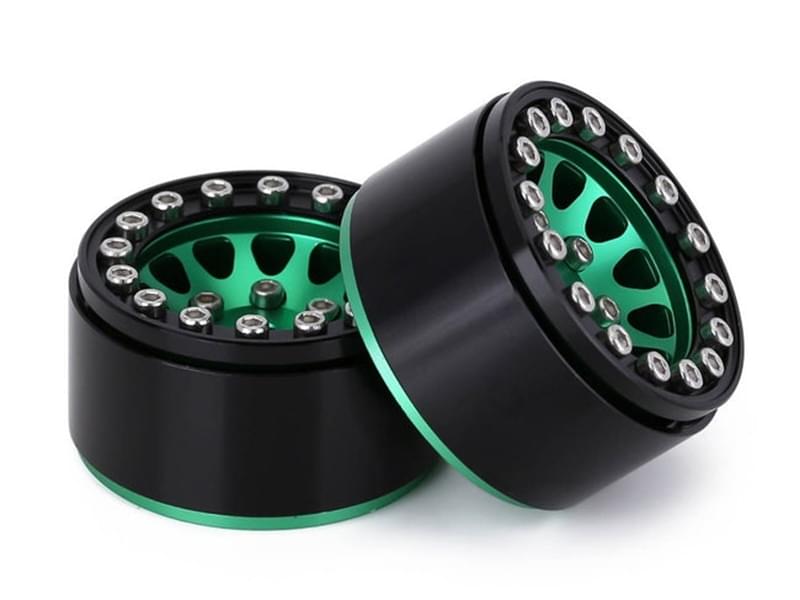 Injora 4 jantes 1.0 Beadlock Alu pour crawlers 1/18 1/24 (W1049) - Vert/noir - Breizh Modélisme.