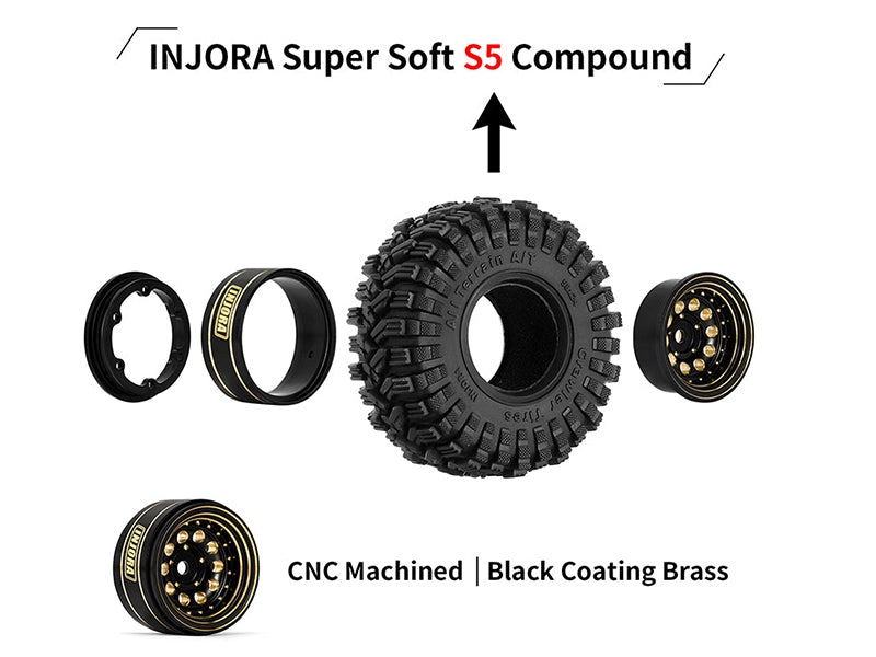 Injora 4 jantes avec pneus 1.0 Beadlock pour crawlers RC 1/24 1/18 - Breizh Modélisme.