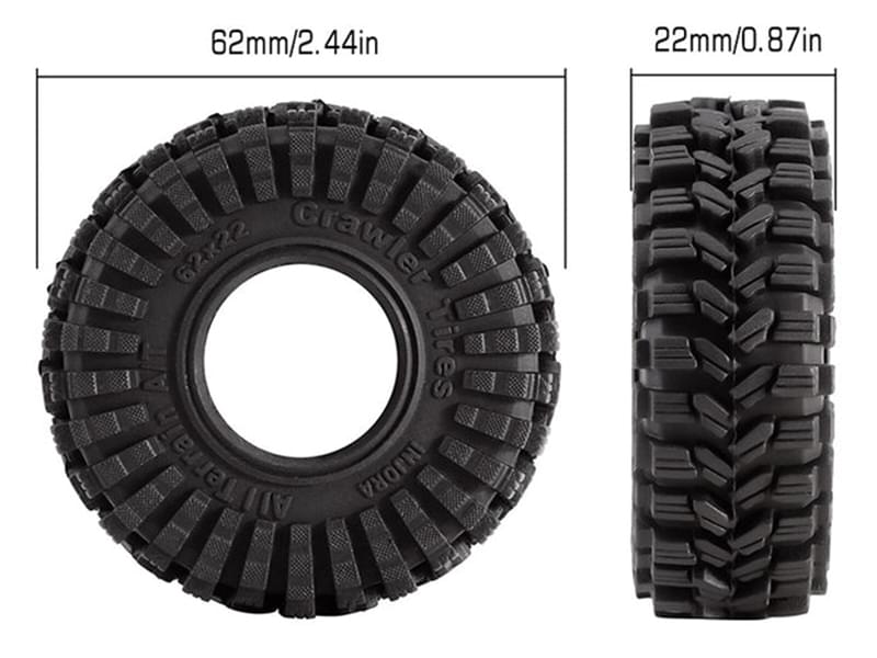 Injora 4 pneus 1.0 King Trekka Super Soft All Terrain Crawlers 1/18 1/24 - Breizh Modélisme.