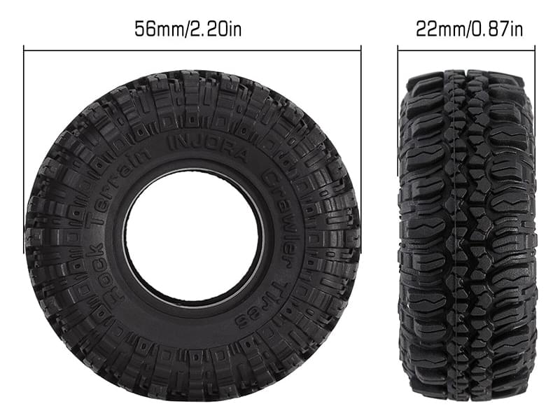 Injora 4 pneus 1.0 Super Soft Rubber Rock All Terrain Crawlers 1/18 1/24 - Breizh Modélisme.