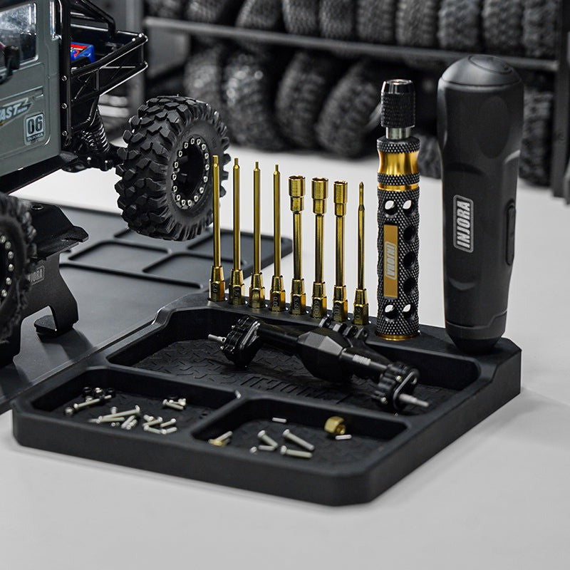 Plateau de pièces en silicone INJORA avec support à outils (160 x 160 mm) - TOOL-66 - Breizh Modélisme.