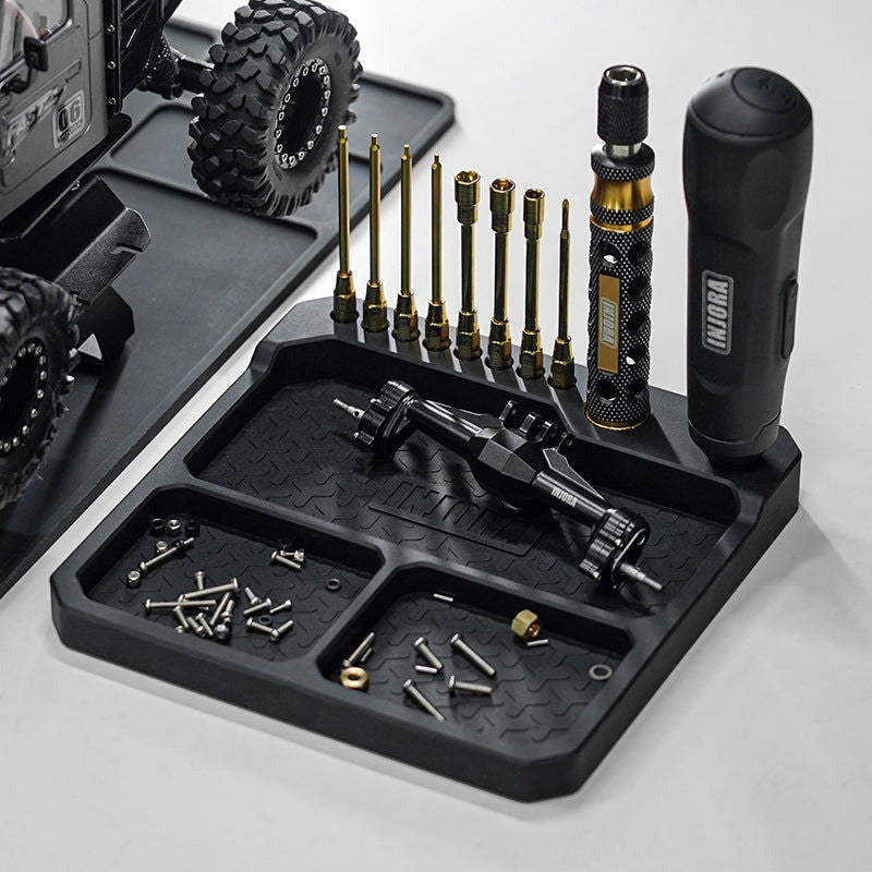 Plateau de pièces en silicone INJORA avec support à outils (160 x 160 mm) - TOOL-66 - Breizh Modélisme.