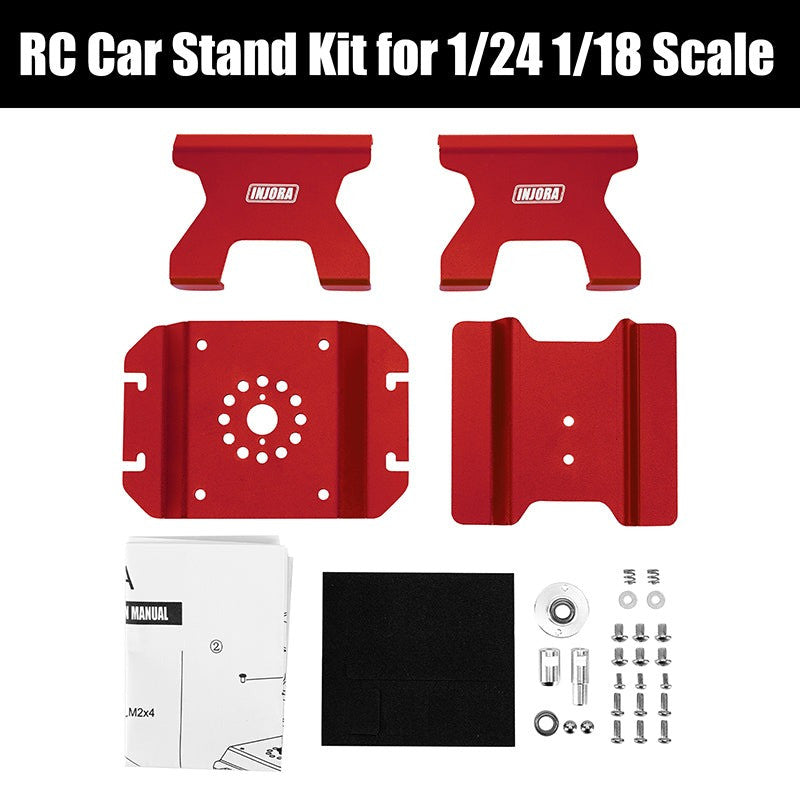 Support de voiture RC en aluminium rouge INJORA pour voiture RC 1/24, 1/18 - TOOL-63RD - Breizh Modélisme.