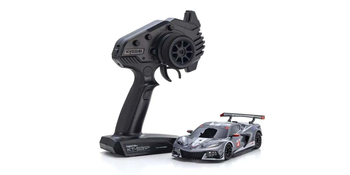 Kyosho Mini-Z MR04 RWD Corvette C8-R Gun Metal/Blanc (W-MM/KT531P) K.32356GMW - Breizh Modélisme.