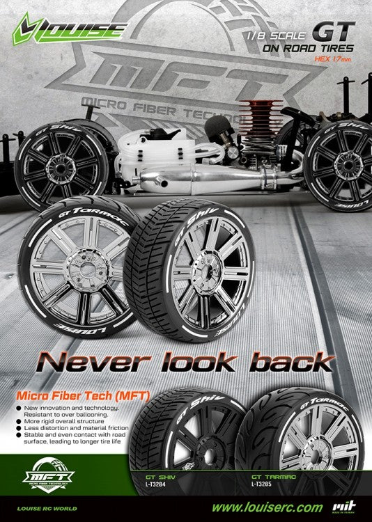 2 Pneus et Jantes Louise GT-TARMAC 1/8 GT Soft (MFT) 3285SBC - Breizh Modélisme.
