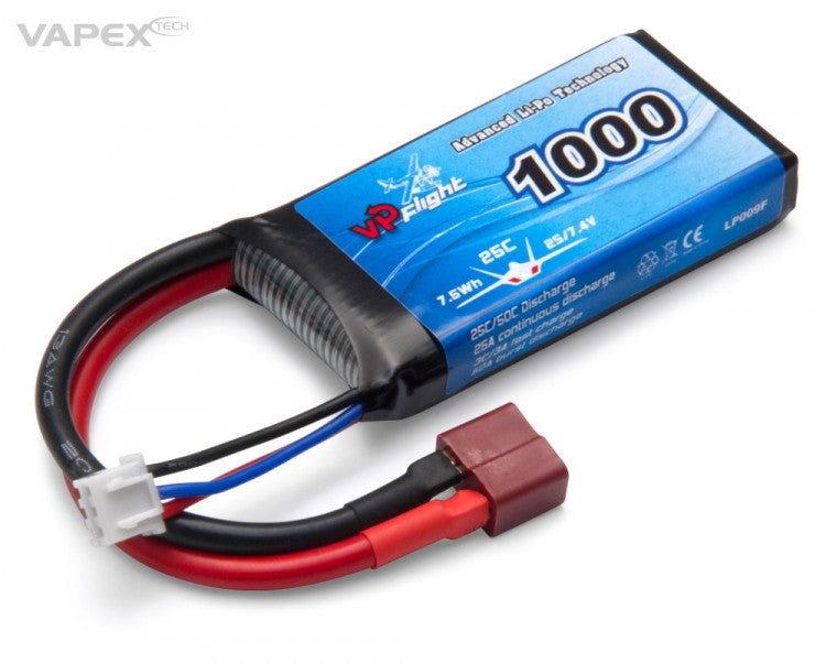Batterie Lipo 2S 7,4V 1000mAh - 25C - Dean - LP009FD - Breizh Modélisme.
