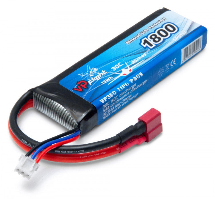 Batterie LiPo 2S 7.4V 1800mAh 30C Connecteur en T Dean (115x35x15mm) - Breizh Modélisme.