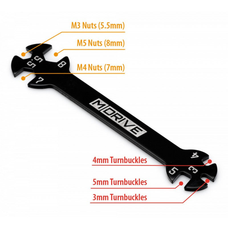 Clé de réglage de bielettes et écrous (3/4/5/5.5/7/8mm) - Breizh Modélisme.